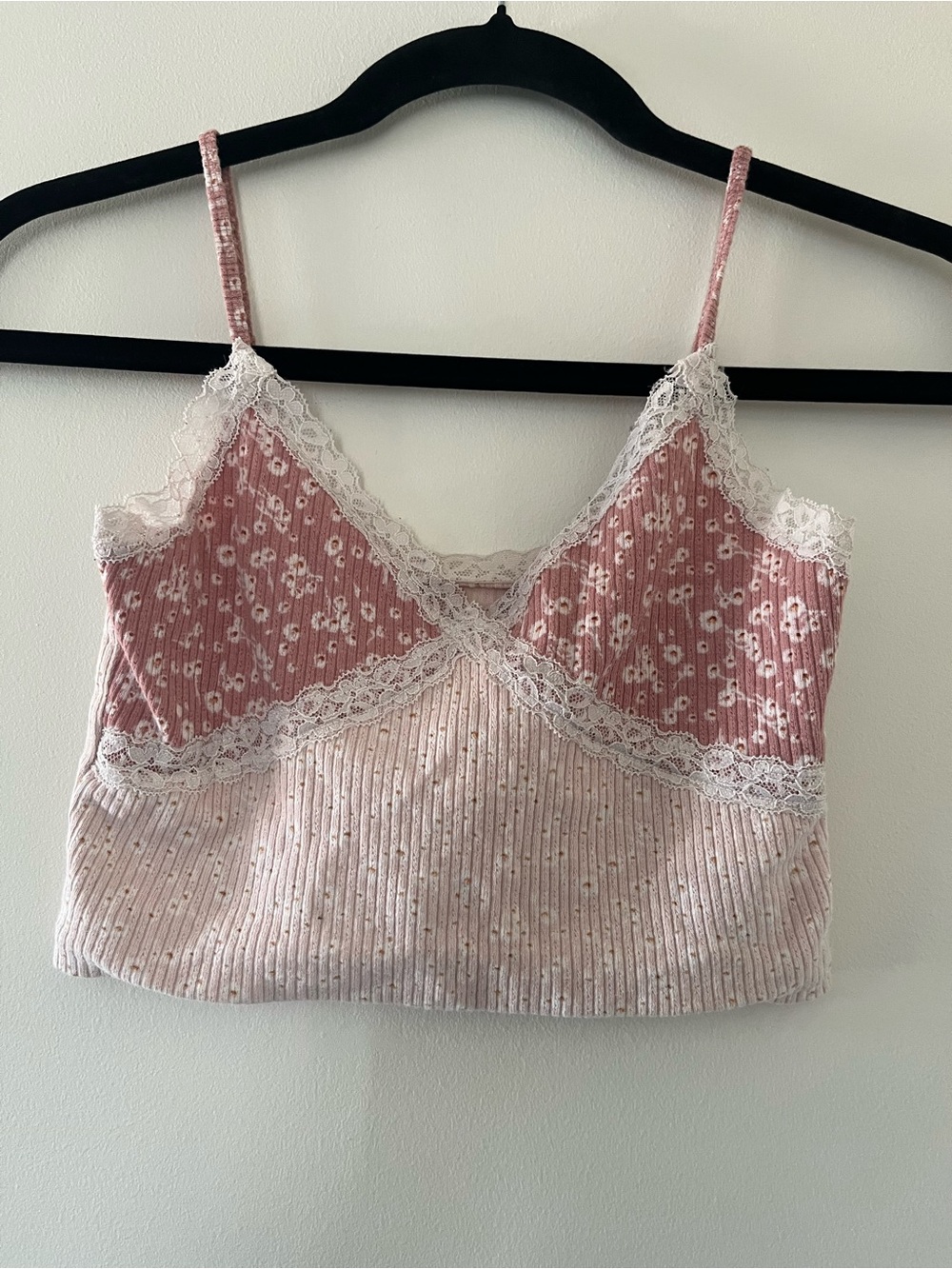Pink Lace Floral Cami Crop Top Small Cotton Layering Tank Coquette Feminine